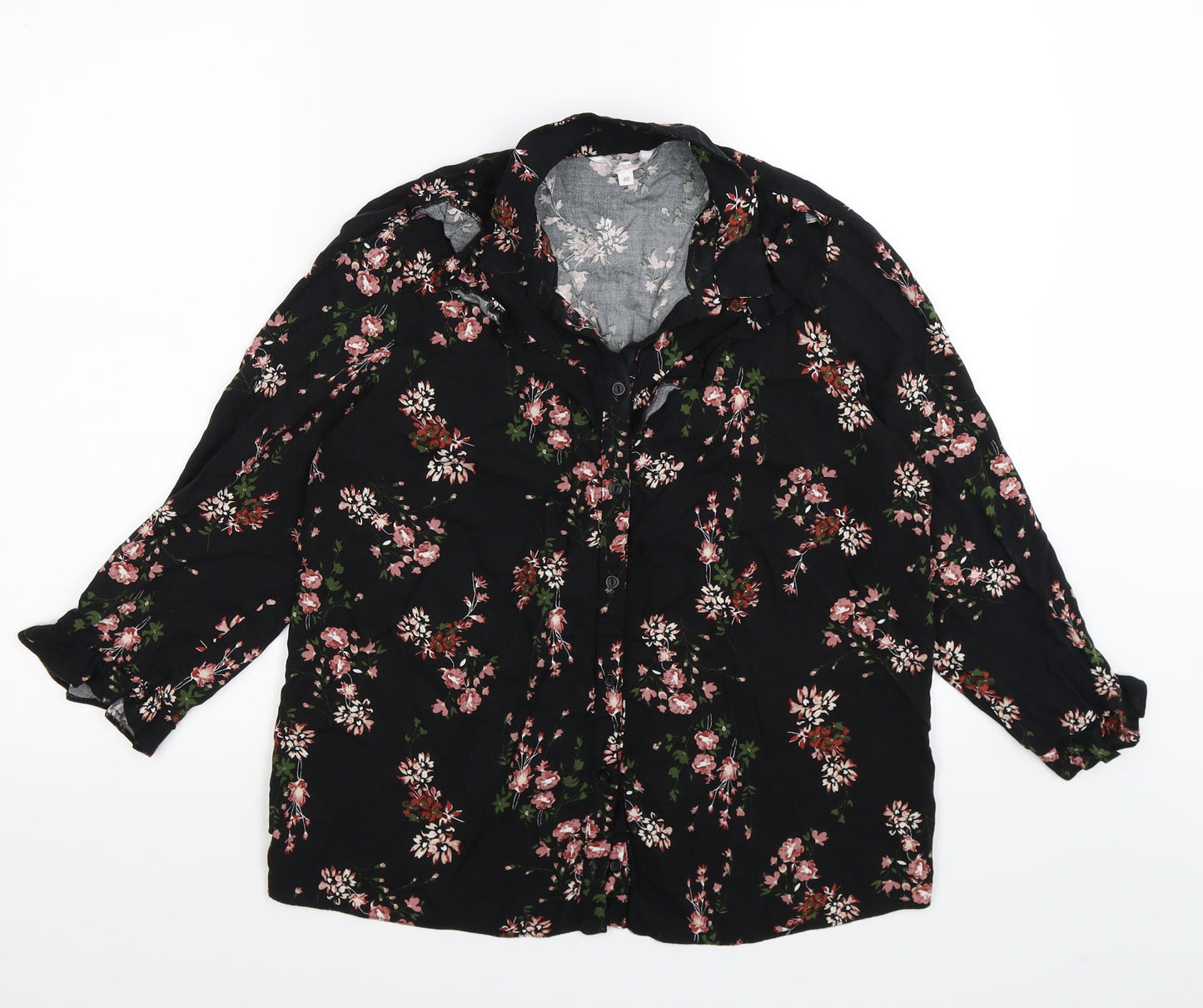 C&A  Womens Black Floral  Basic Blouse Size 12