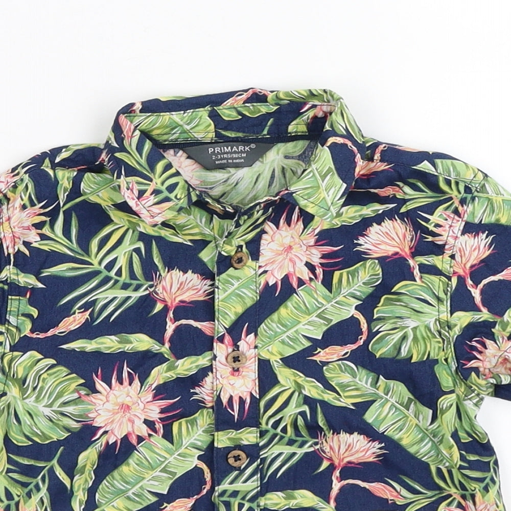 Primark Boys Green Floral  Basic Button-Up Size 2-3 Years