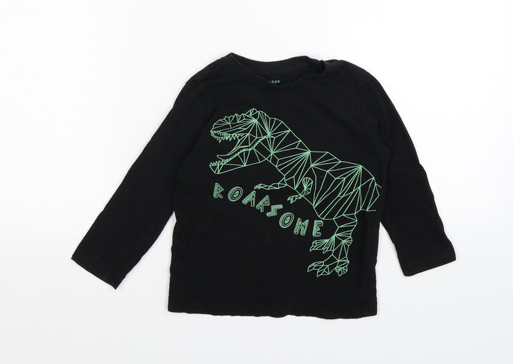 Primark Boys Black Basic T-Shirt Size 2-3 Years - dinosaur