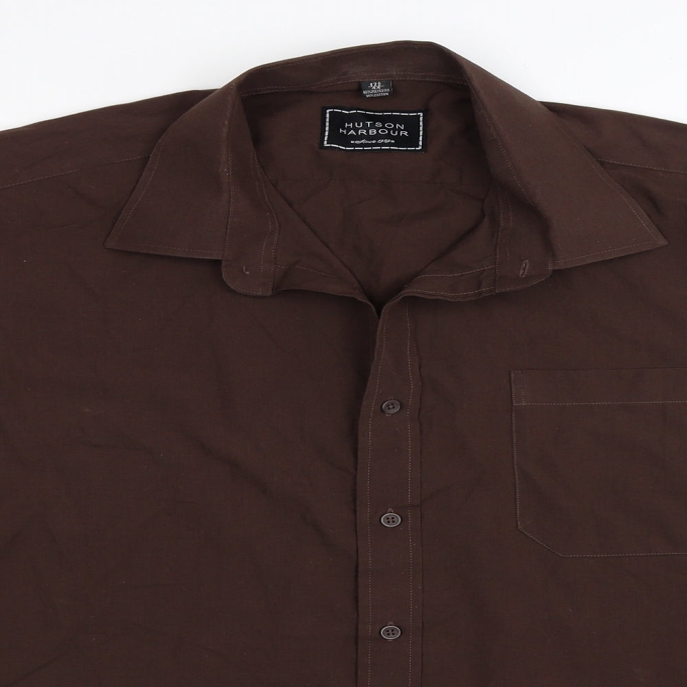Hudson Harbour Mens Brown    Button-Up Size 17.5
