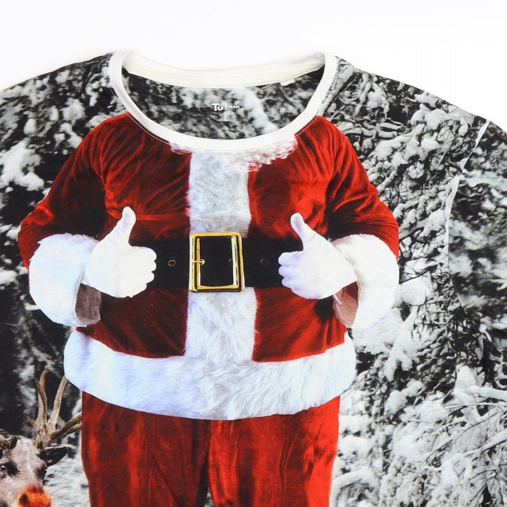 TU Mens Grey Geometric   T-Shirt Size L  - santa christmas novelty