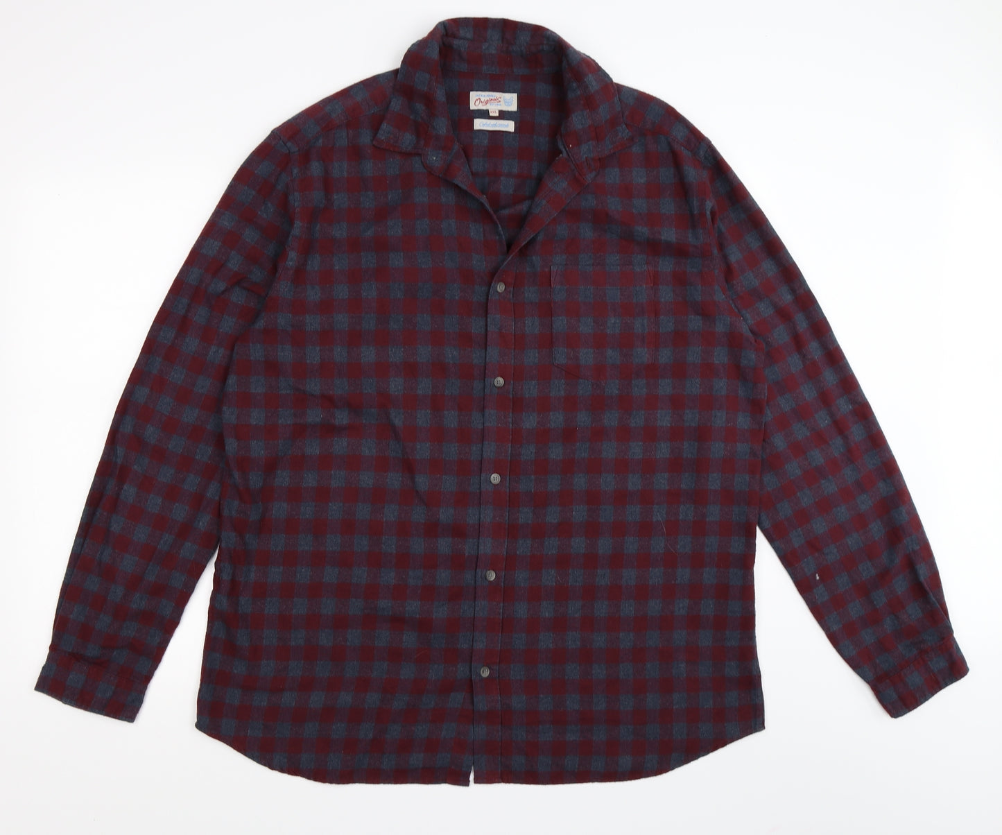 JACK & JONES Mens Red Check Flannel  Button-Up Size 2XL