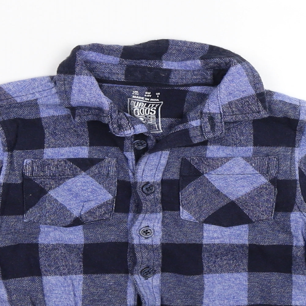 F&F Boys Blue Check Flannel Basic Button-Up Size 4-5 Years