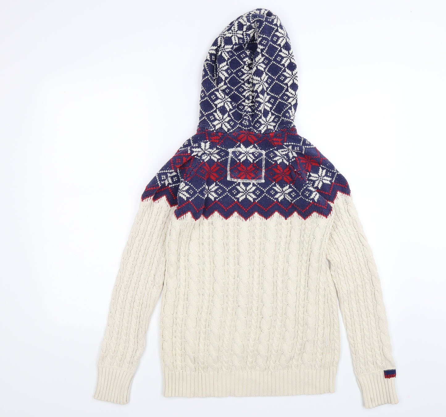 Superdry Mens Beige Argyle/Diamond Knit Pullover Hoodie Size M