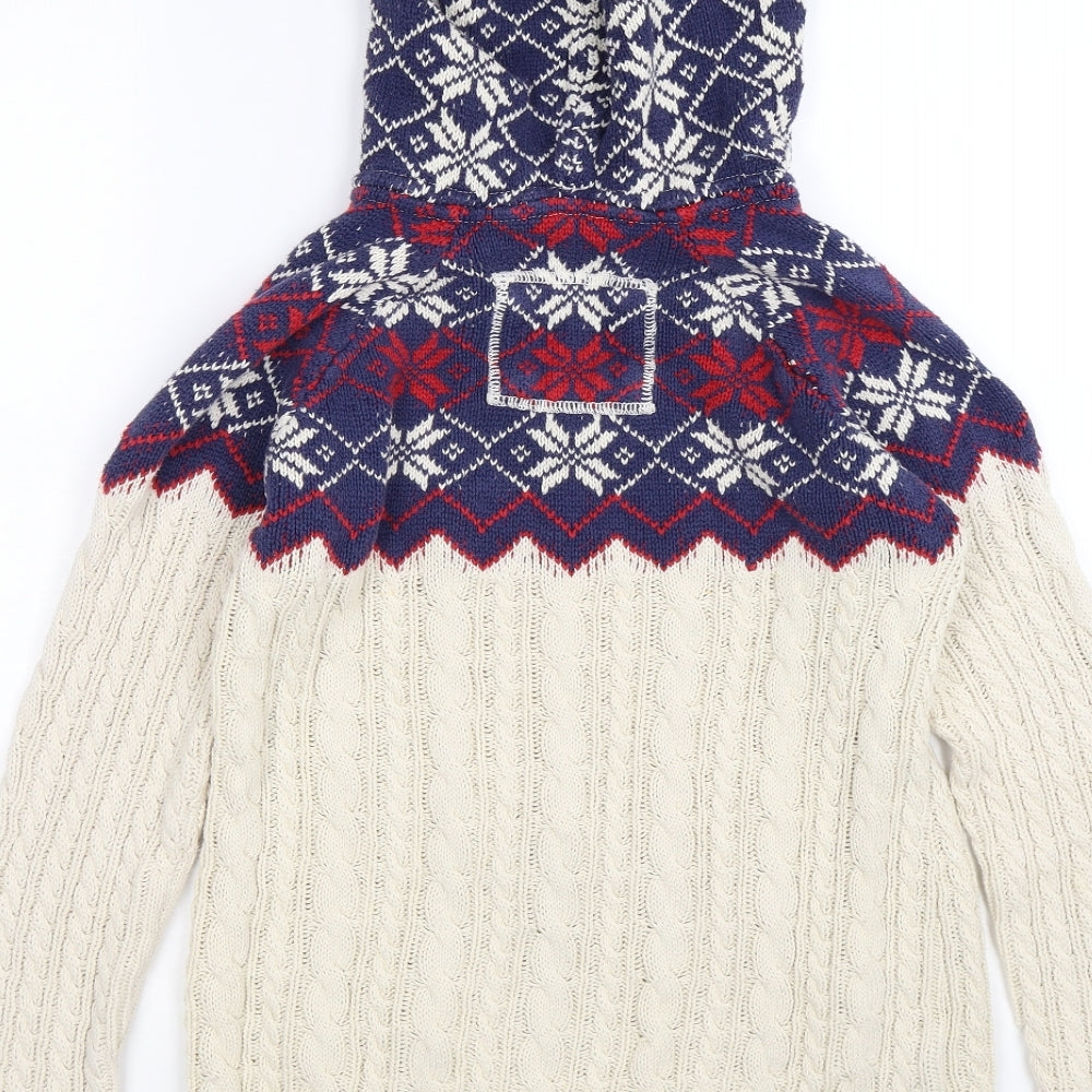 Superdry Mens Beige Argyle/Diamond Knit Pullover Hoodie Size M