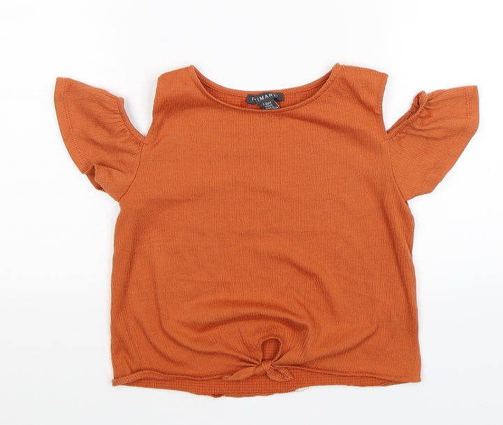 Primark Girls Orange Cropped T-Shirt Size 7-8 Years - cold shoulder