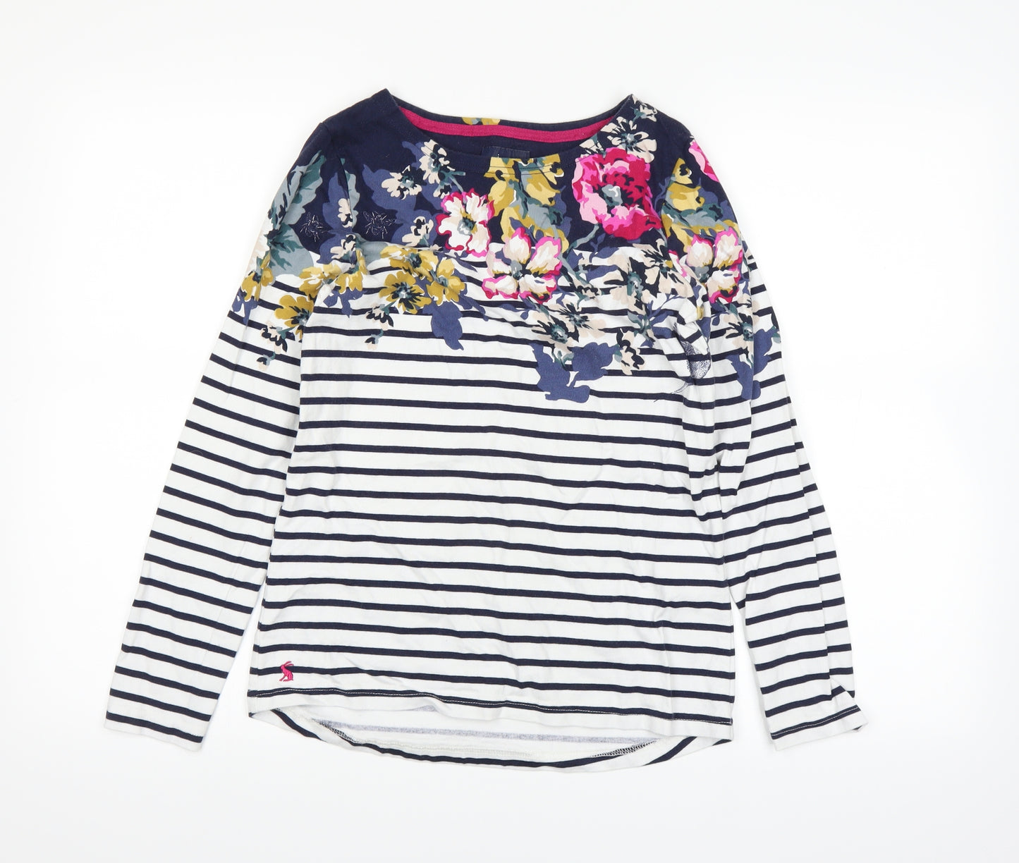 Joules Womens White Striped  Basic T-Shirt Size 8
