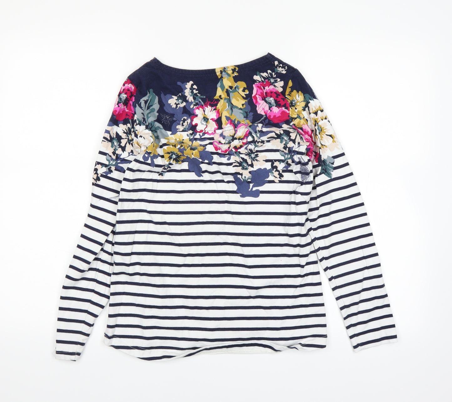 Joules Womens White Striped  Basic T-Shirt Size 8