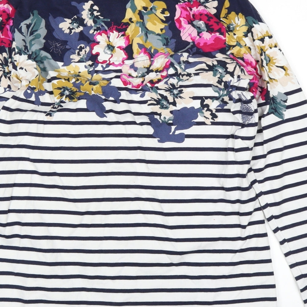 Joules Womens White Striped  Basic T-Shirt Size 8