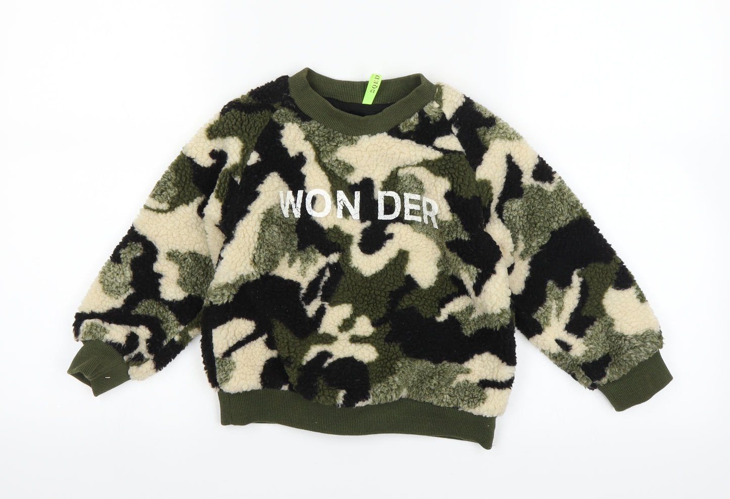 Preworn Girls Green Camouflage  Pullover Jumper Size 13 Years