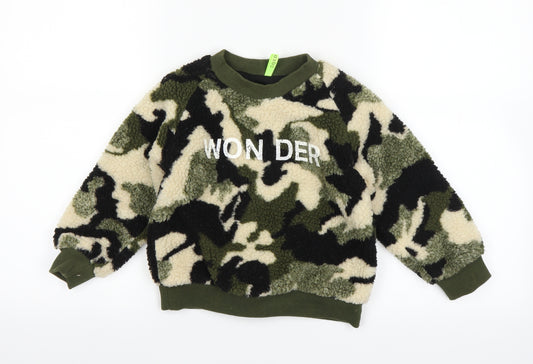 Preworn Girls Green Camouflage  Pullover Jumper Size 13 Years