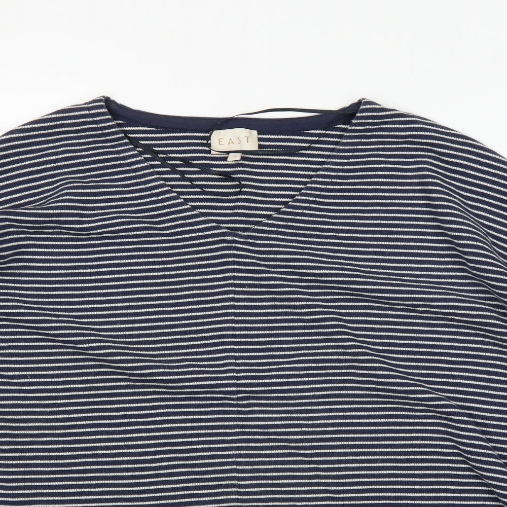 Easy Womens Blue Striped  Basic T-Shirt Size S