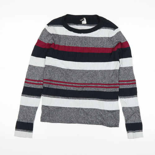 H&M Womens Grey Striped  Pullover Jumper Size M