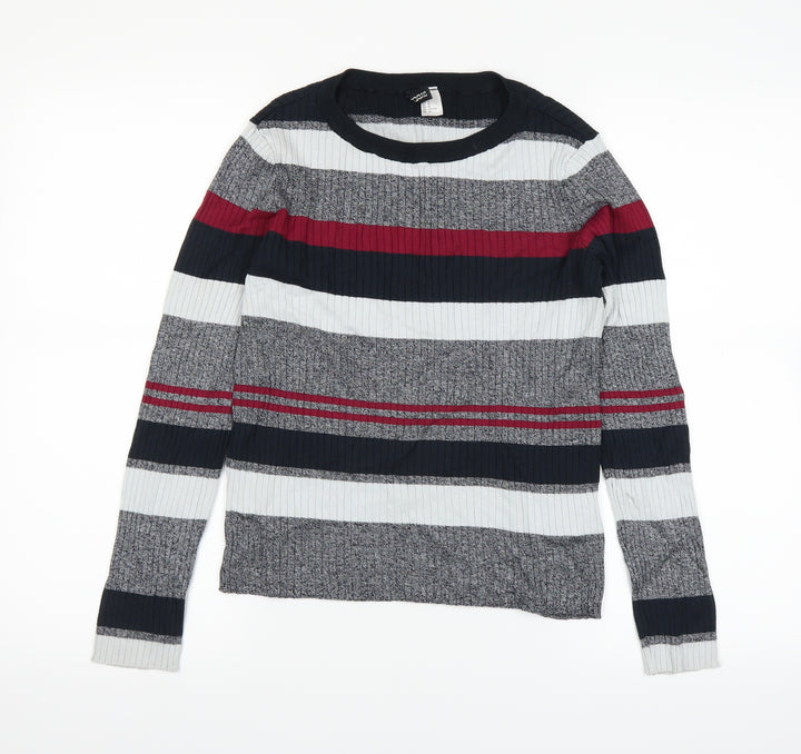 H&M Womens Grey Striped Pullover Jumper Size M