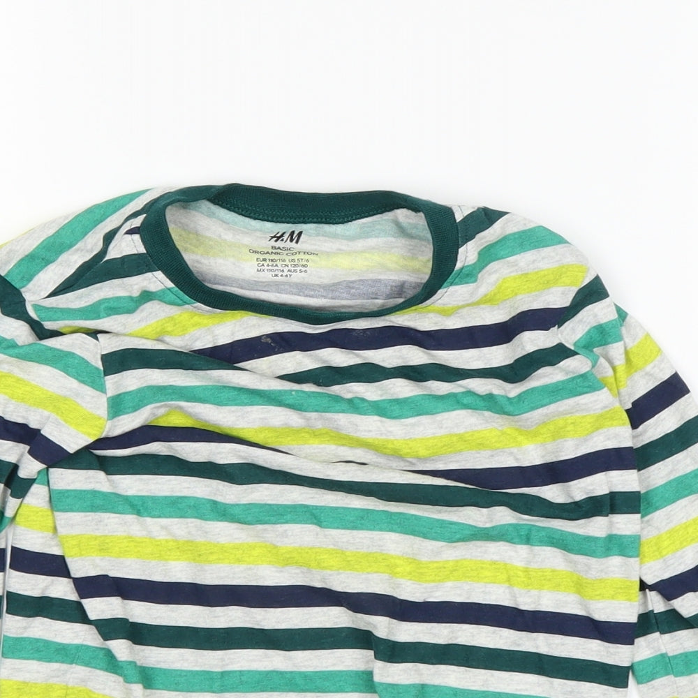 H&M Boys Green Striped  Basic T-Shirt Size 5-6 Years