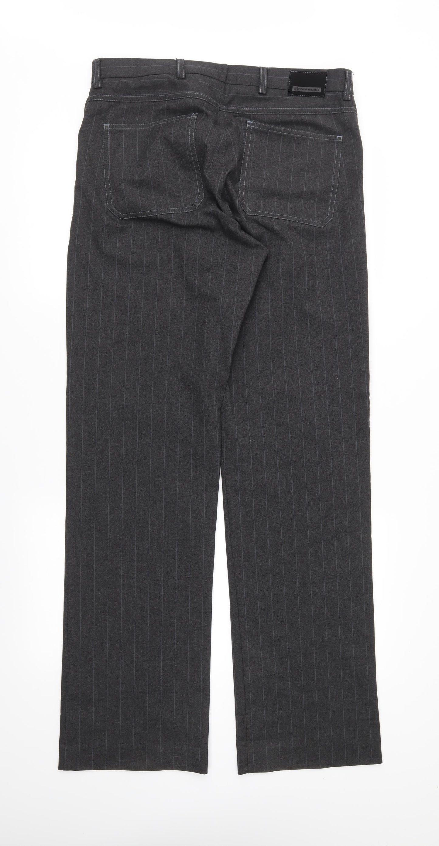 River Island Mens Grey Striped  Trousers  Size 32 in L34 in
