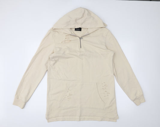 Front view of Bershka men’s beige jumper, size M, - distressed