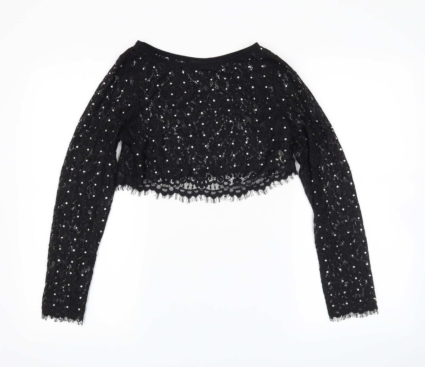 Pretty little thing Womens Black Floral  Cropped Blouse Size 10