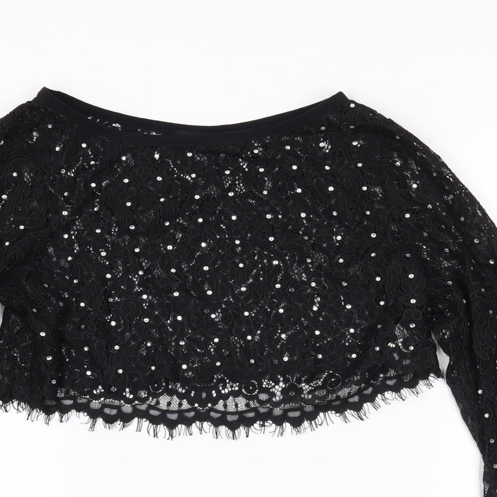 Pretty little thing Womens Black Floral  Cropped Blouse Size 10