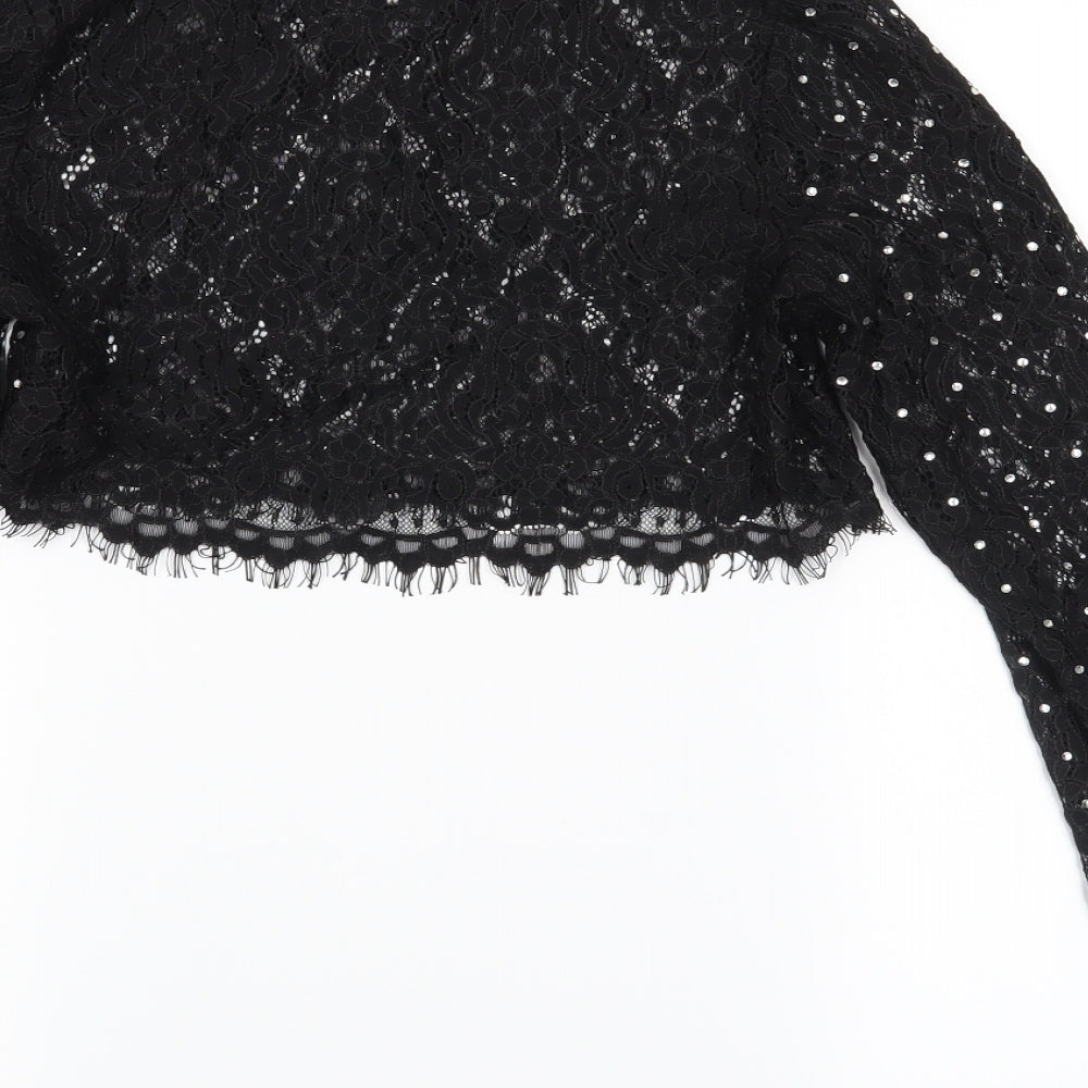 Pretty little thing Womens Black Floral  Cropped Blouse Size 10