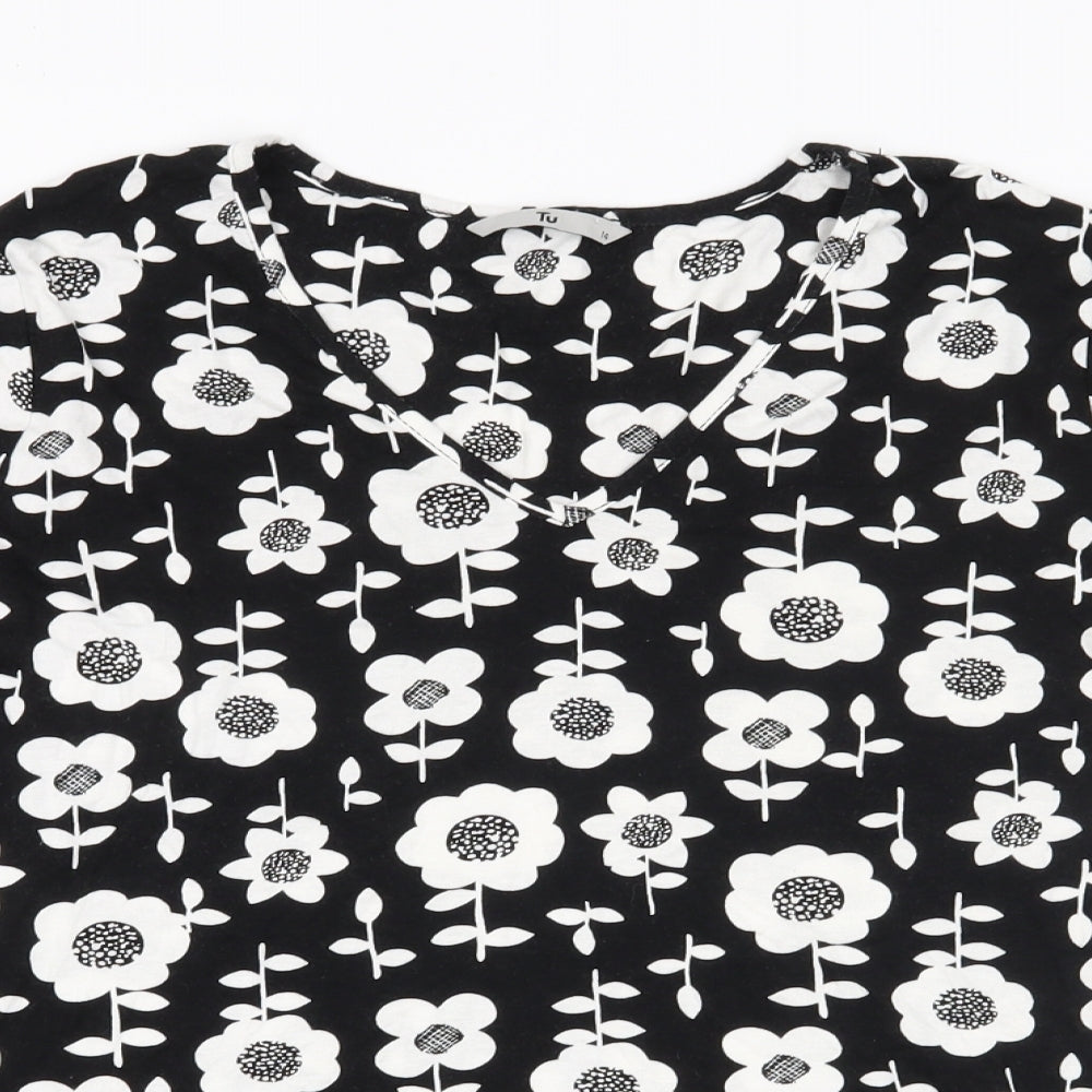 TU Womens Black Floral  Basic Blouse Size 14