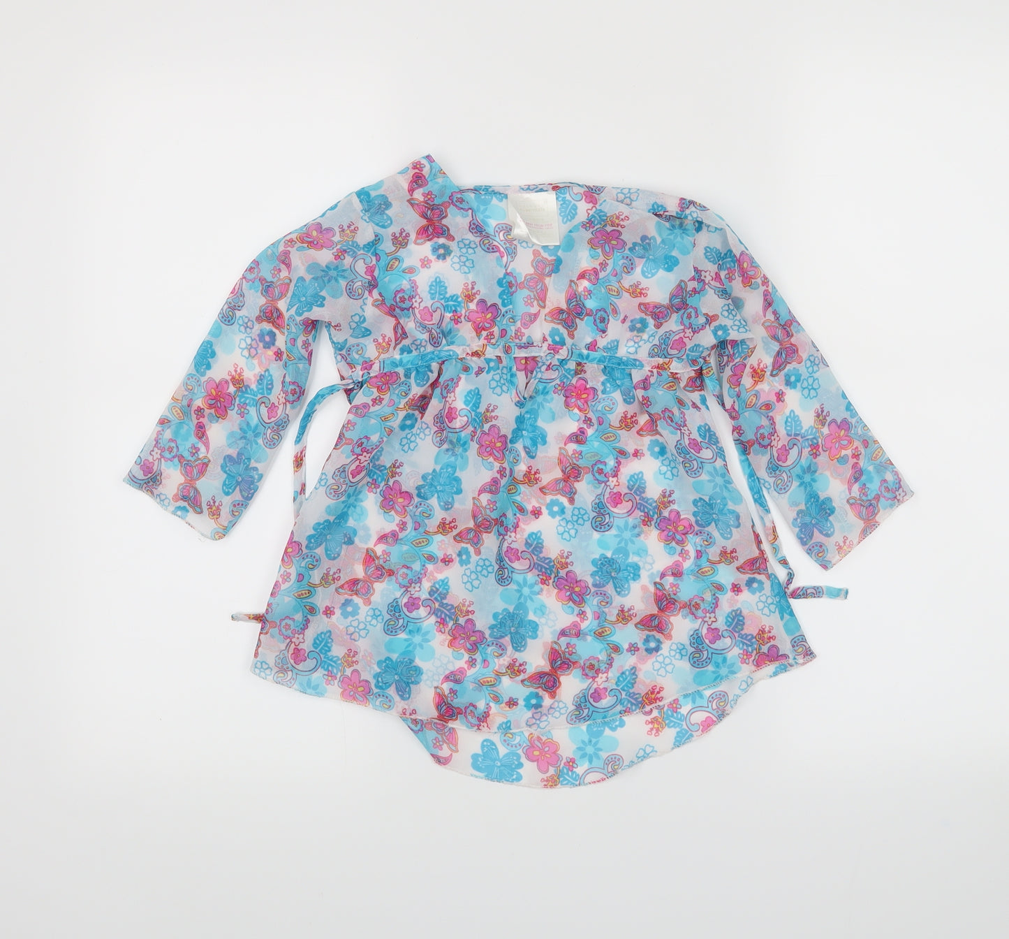 Primark Girls Blue Floral  Tunic Blouse Size 4-5 Years