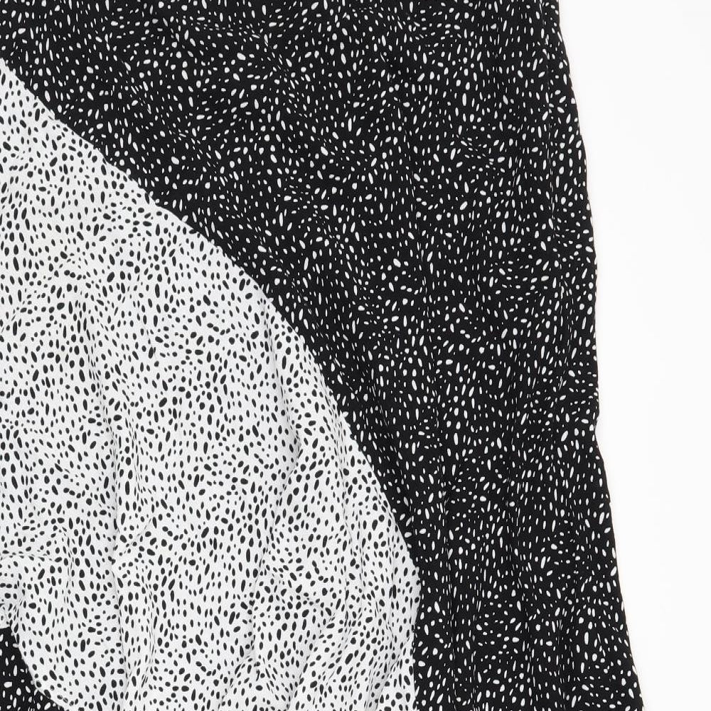 M&S Womens Black Animal Print  Swing Skirt Size 14