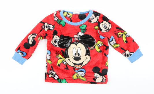 Front view of Matalan Baby Red Pyjama Top, size 9-12, Months - Mickey Mouse Fleece