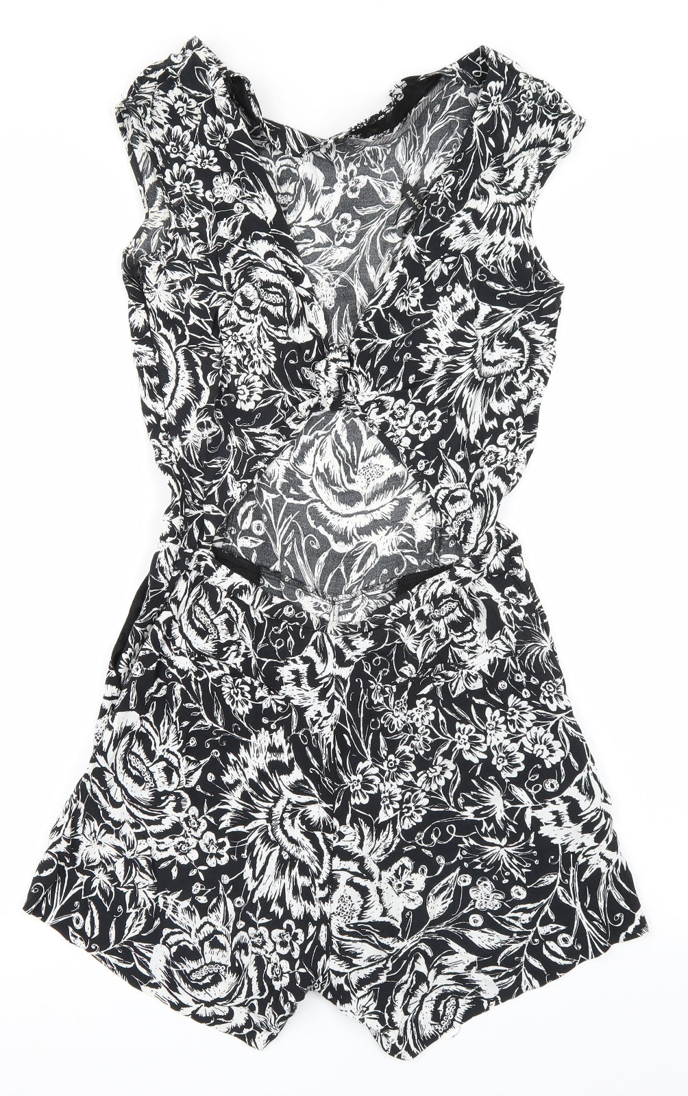 Mango Womens Black Floral  Playsuit One-Piece Size S  - Backless