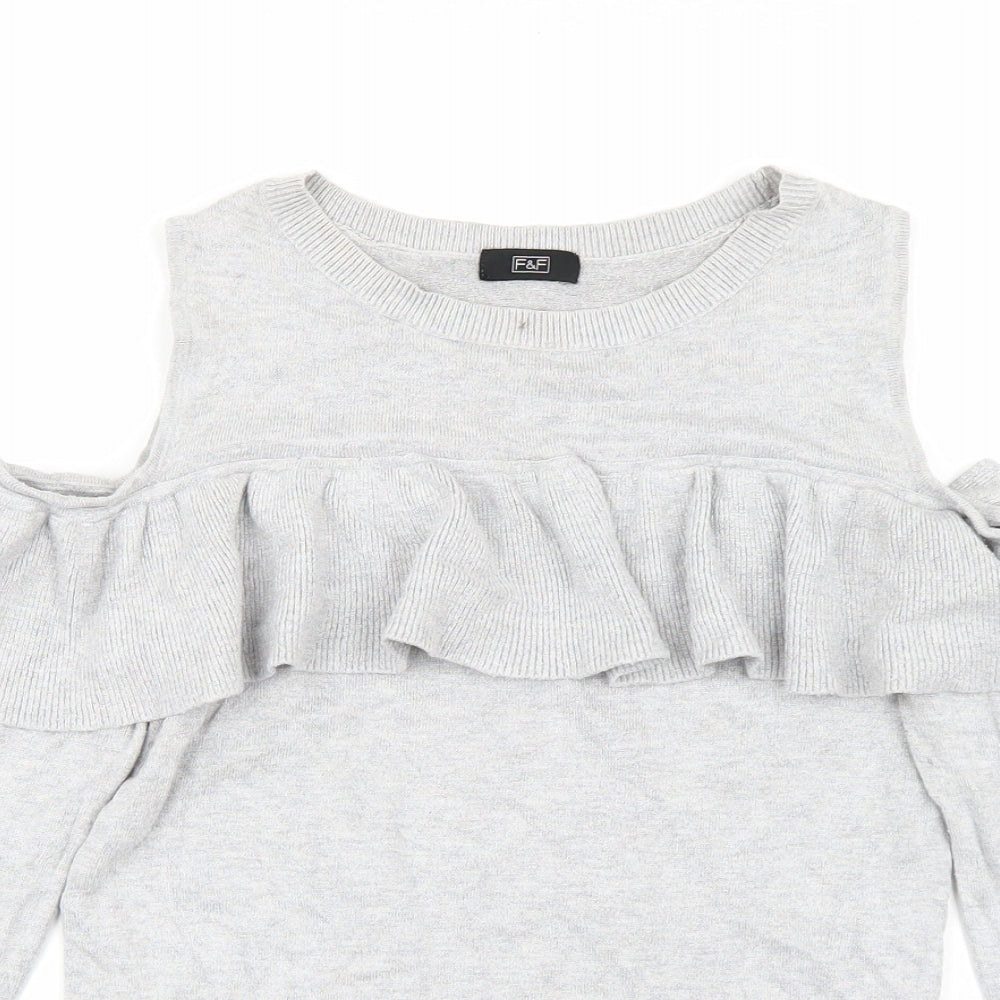 F&F Womens Grey   Pullover Jumper Size 10  - Cold shoulder