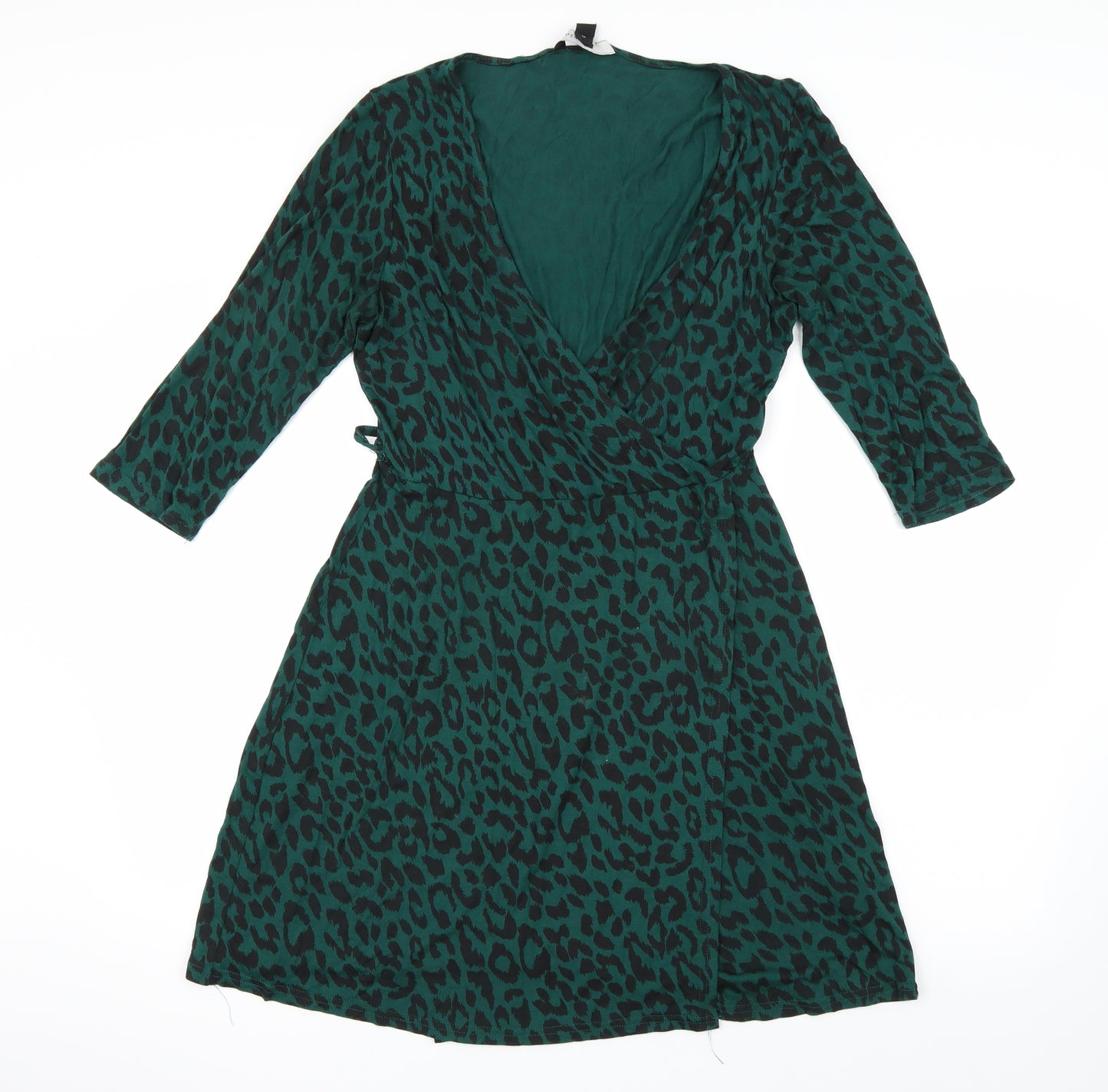 Newlook Womens Green Animal Print  Wrap Dress  Size 12