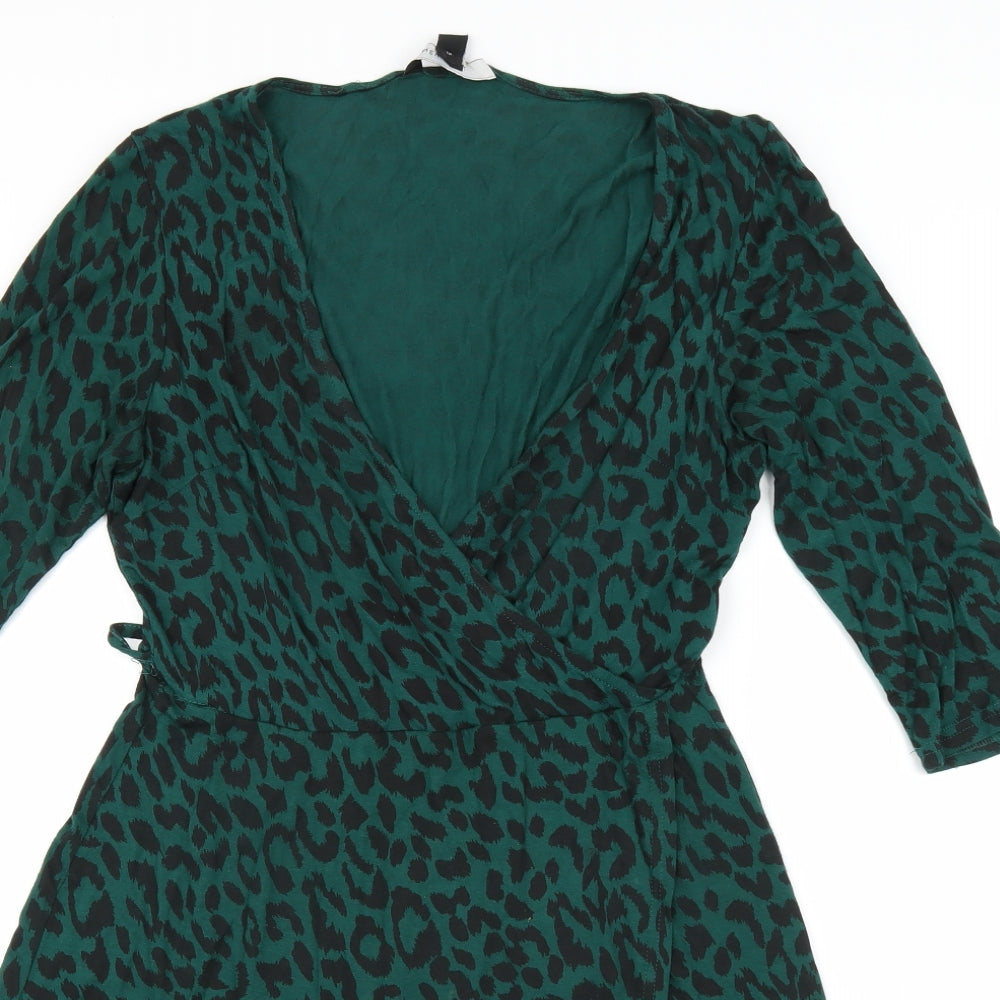 Newlook Womens Green Animal Print  Wrap Dress  Size 12