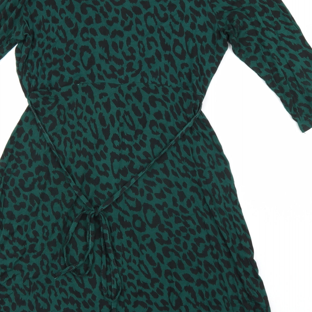 Newlook Womens Green Animal Print  Wrap Dress  Size 12