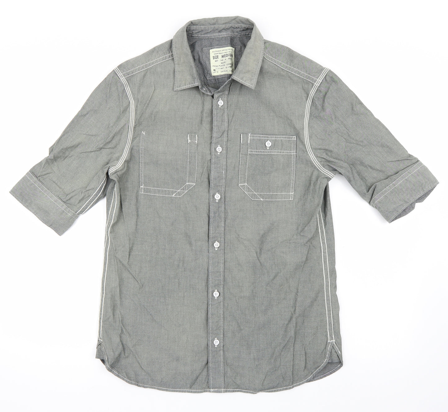 All Saints Mens Grey    Button-Up Size M