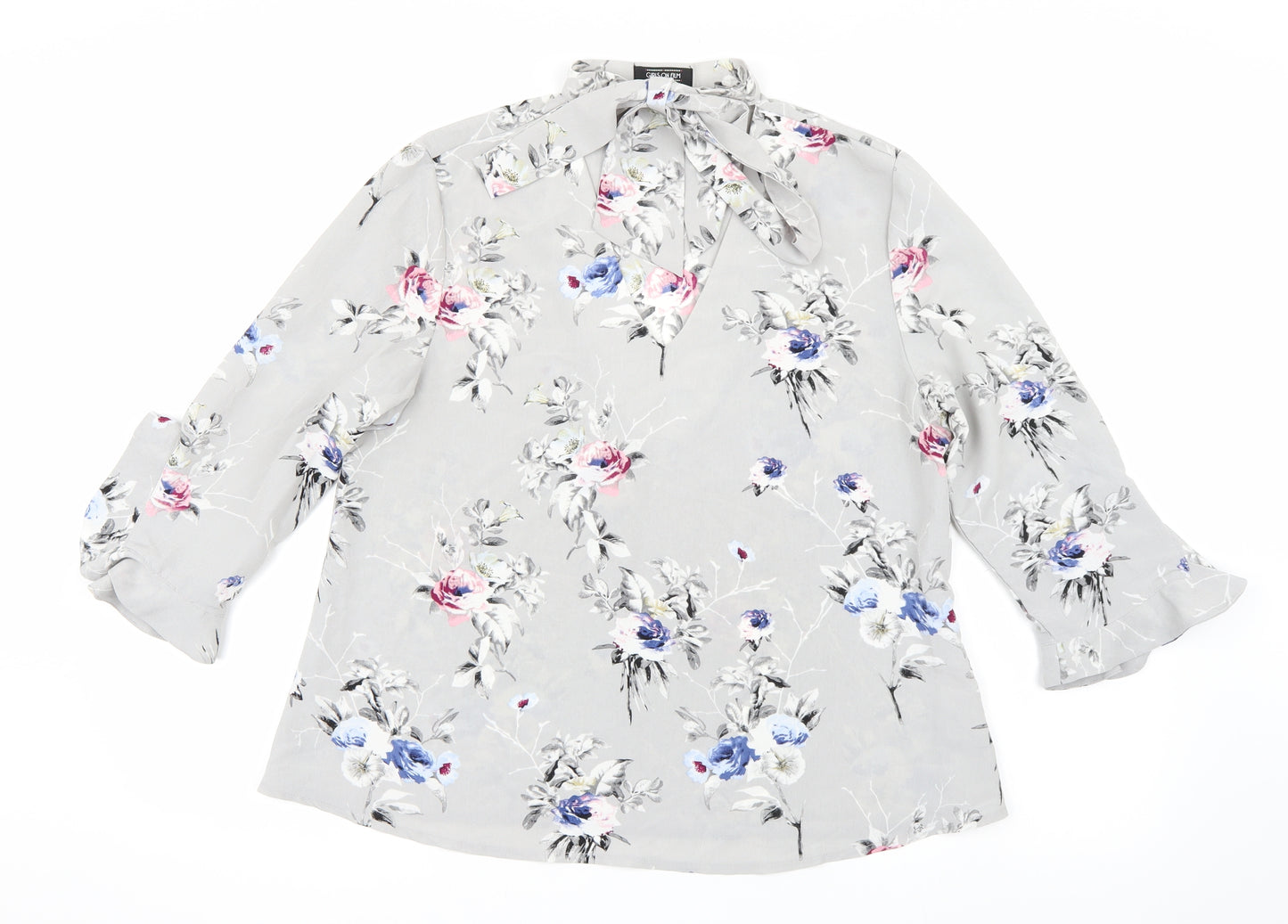 Girls On Film Womens Grey Floral  Basic Blouse Size 14