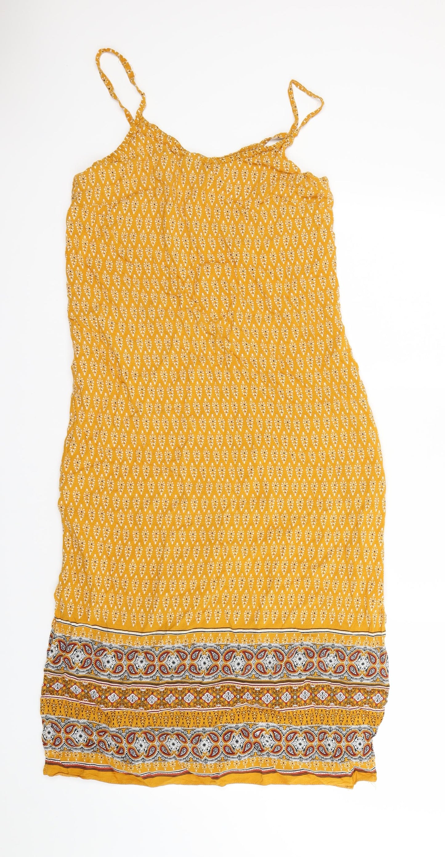 Primark Womens Yellow Geometric  Slip Dress  Size 10