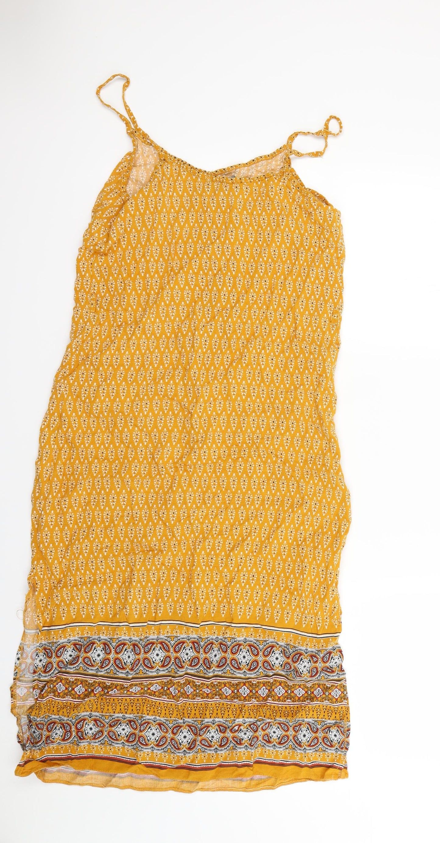 Primark Womens Yellow Geometric  Slip Dress  Size 10