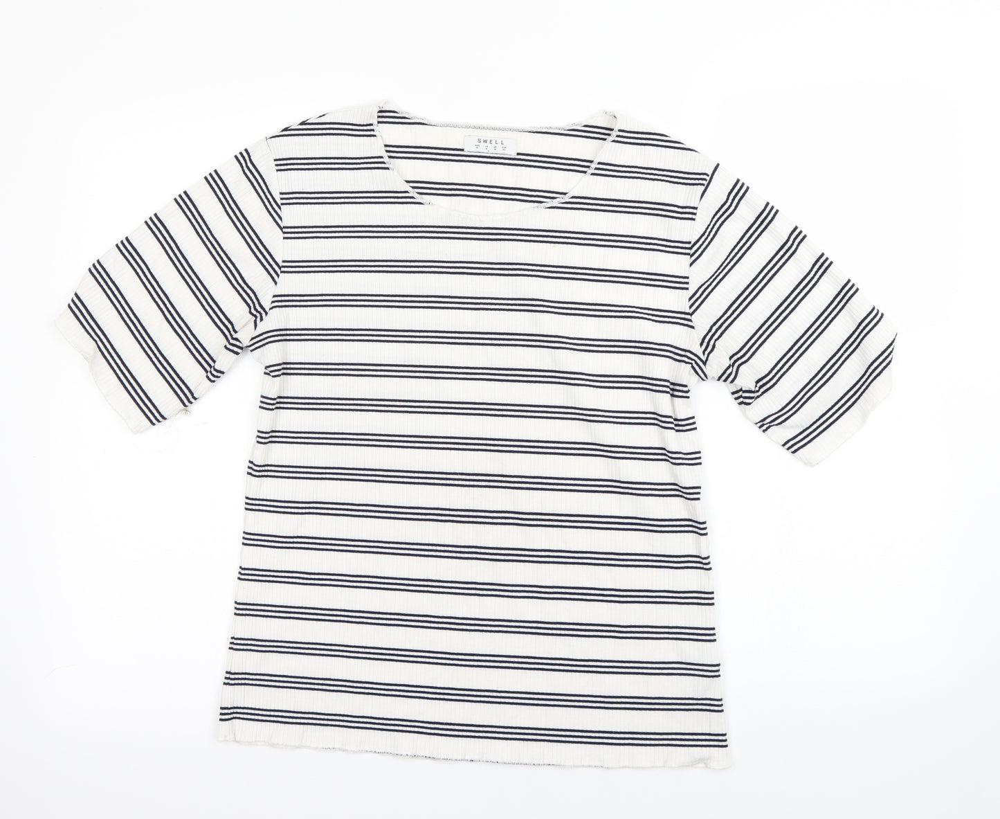 Swell Womens White Striped  Basic T-Shirt Size 12