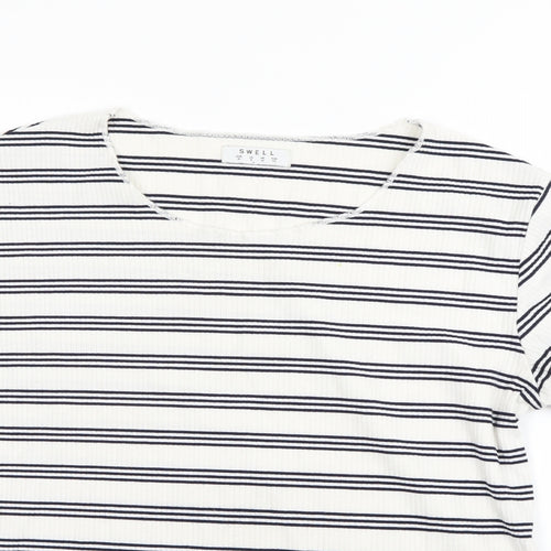 Swell Womens White Striped  Basic T-Shirt Size 12