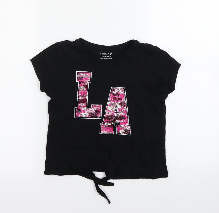 Primark Girls Black   Cropped T-Shirt Size 7-8 Years