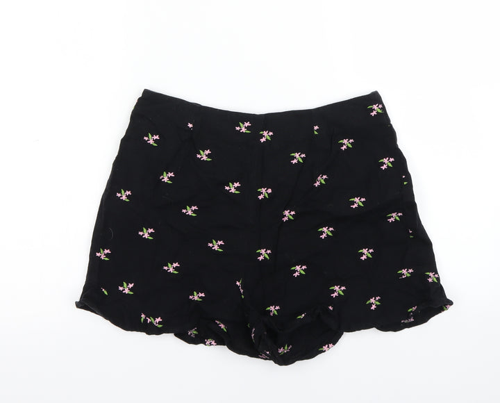 Miss Selfridge Womens Black Floral Skimmer Shorts Size 10
