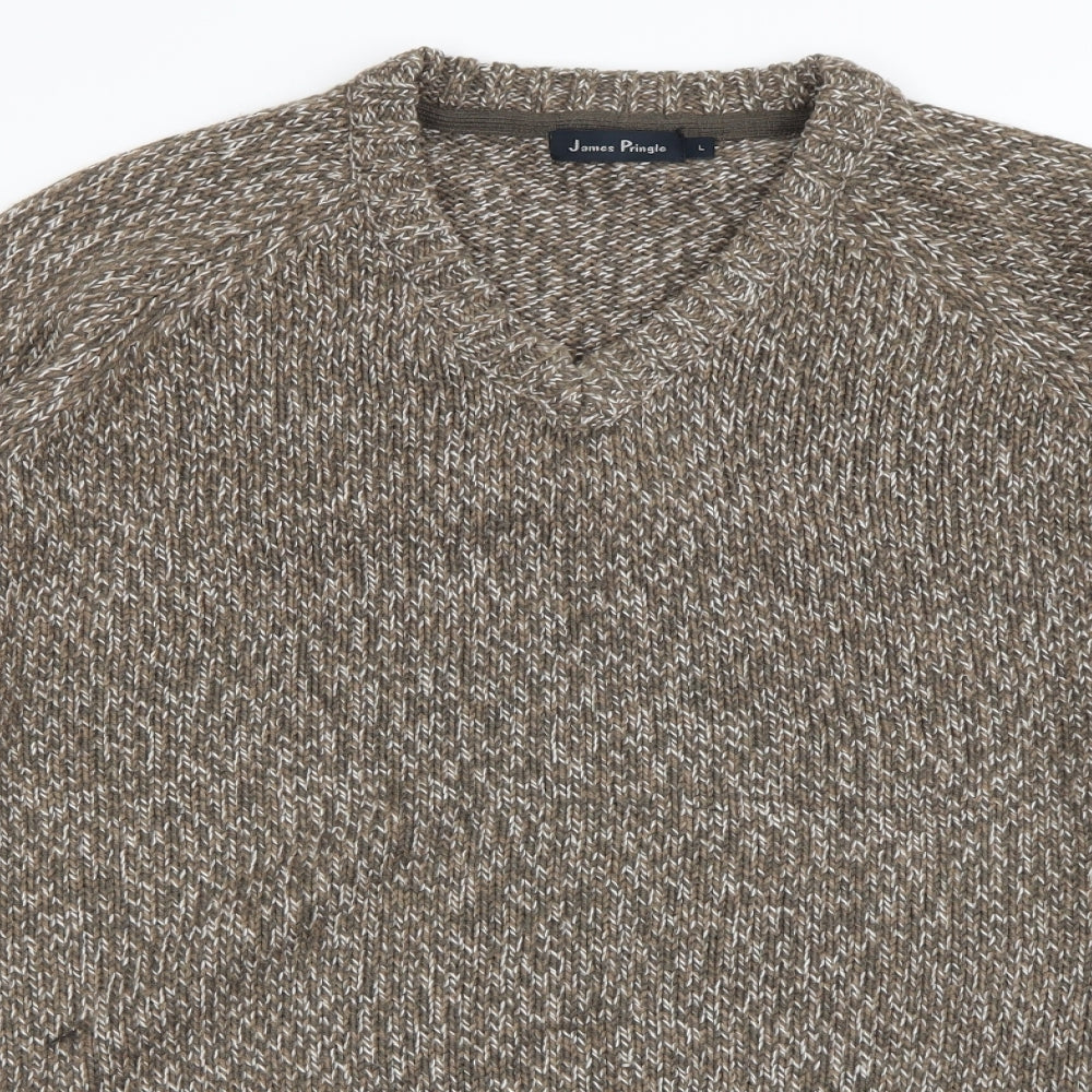 James Pringle Mens Brown Herringbone  Pullover Jumper Size L