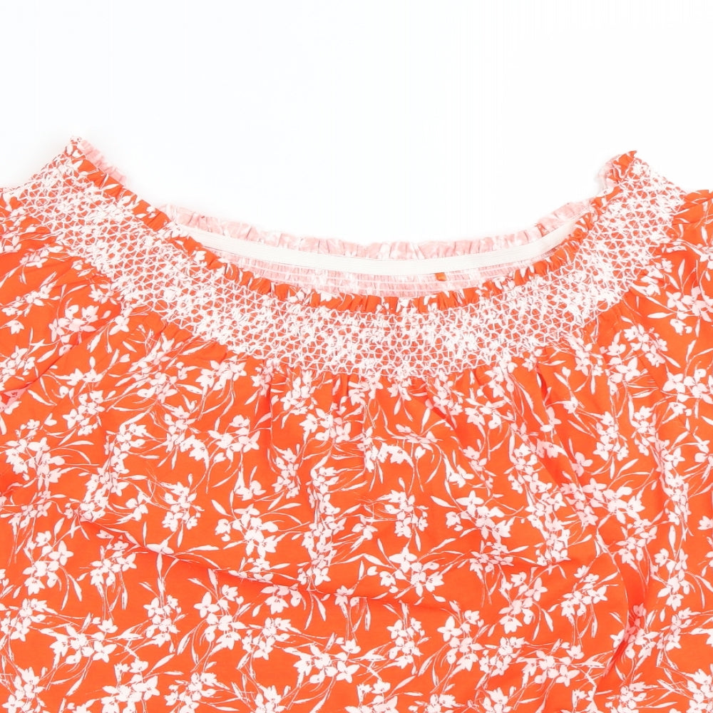 Nutmeg Womens Orange Floral  Basic T-Shirt Size 14