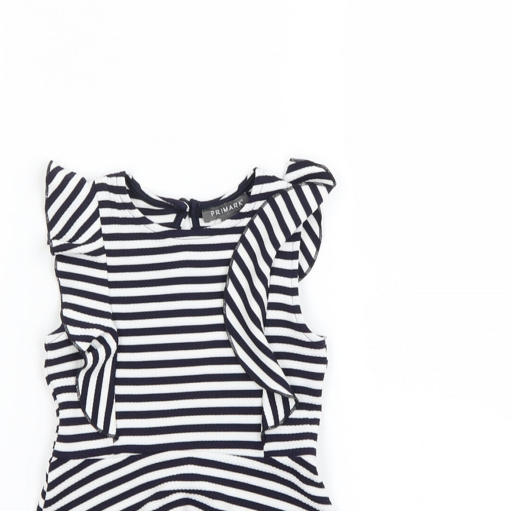 Primark Girls Blue Striped  Fit & Flare  Size 3-4 Years
