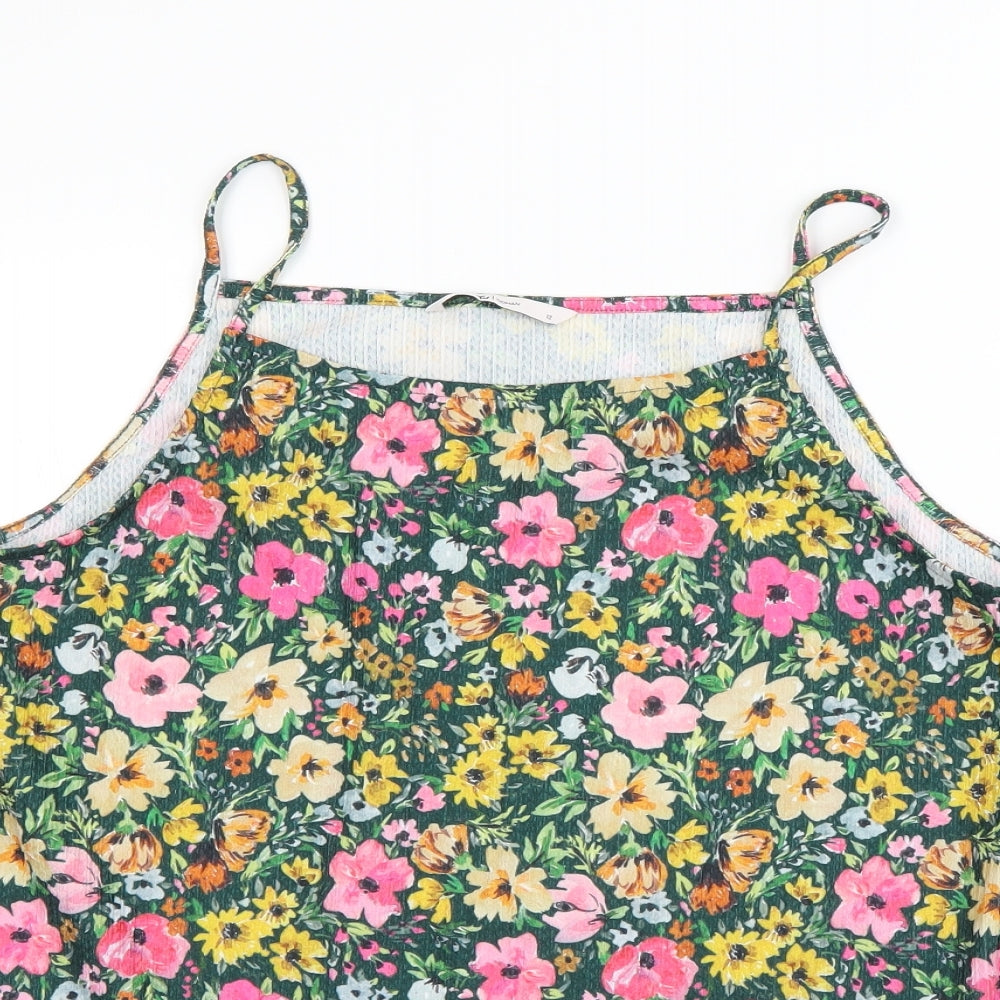TU Womens Green Floral  Basic Tank Size 12