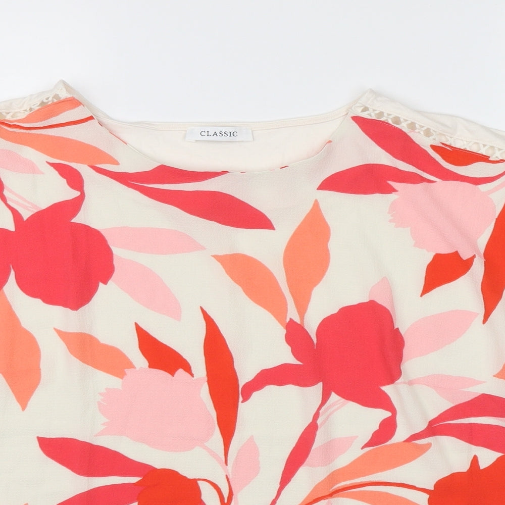 Marks and Spencer Womens White Floral  Basic T-Shirt Size 14