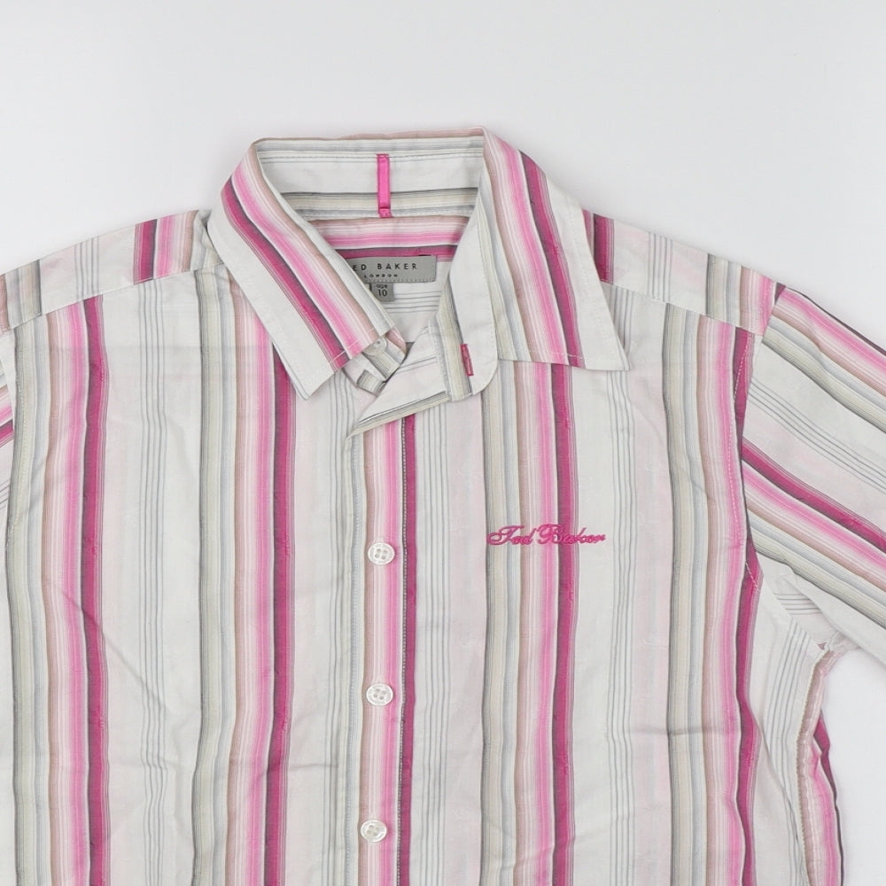 Ted Baker Boys White Striped  Basic Button-Up Size 10 Years