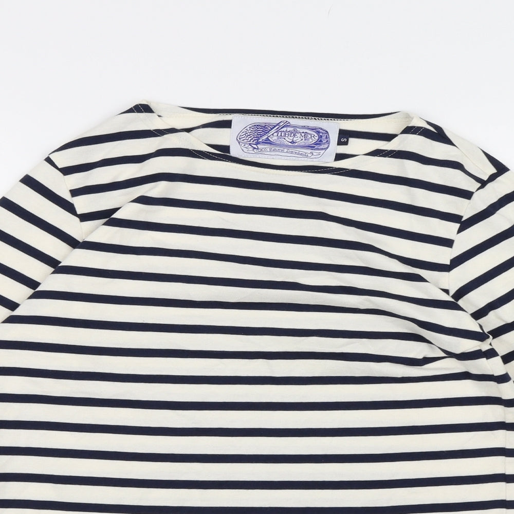 clubdemer Womens White Striped  Basic T-Shirt Size S