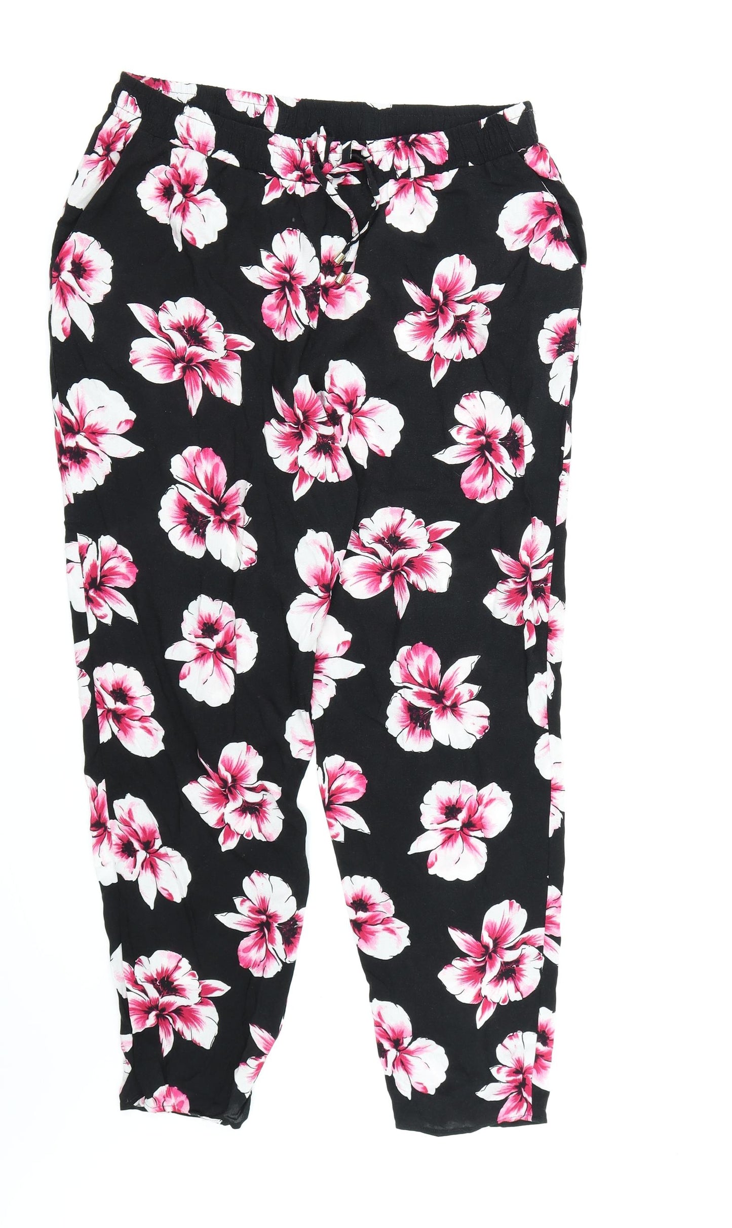 F&F Womens Black Floral  Trousers  Size 14 L27 in