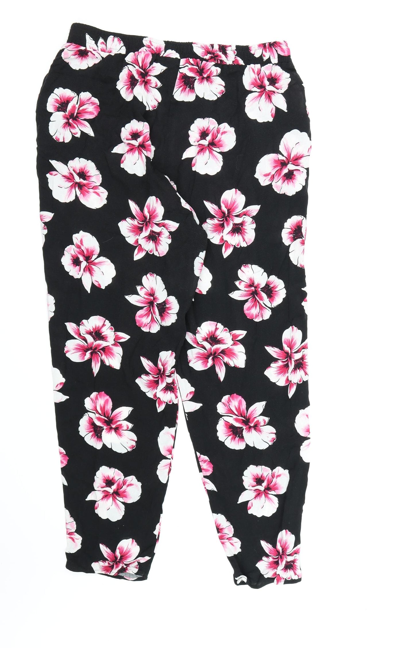 F&F Womens Black Floral  Trousers  Size 14 L27 in